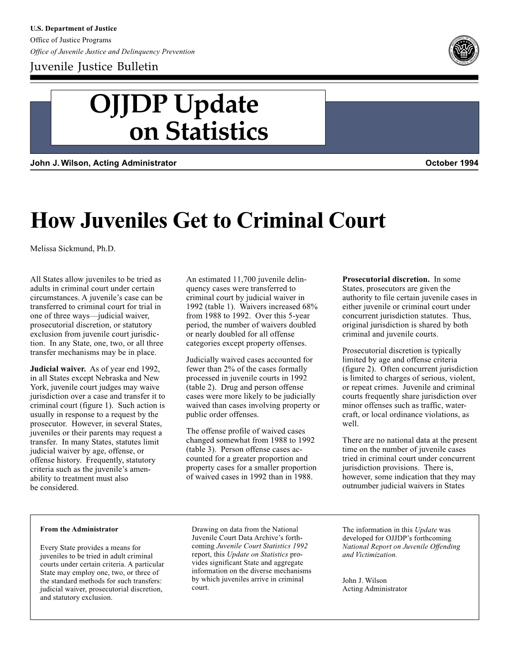 OJJDP Update on Statistics