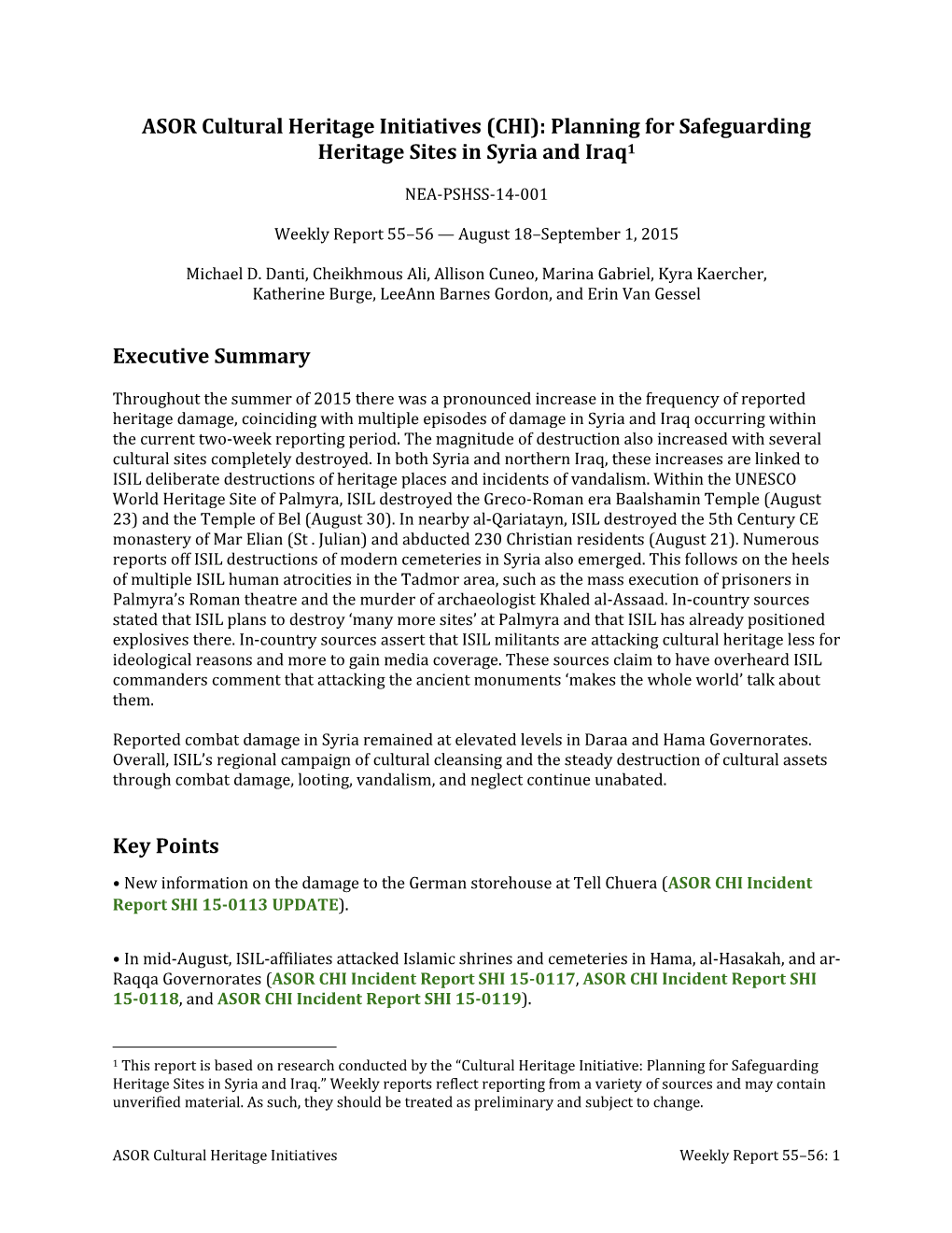 ASOR Cultural Heritage Initiatives (CHI): Planning for Safeguarding Heritage Sites in Syria and Iraq1