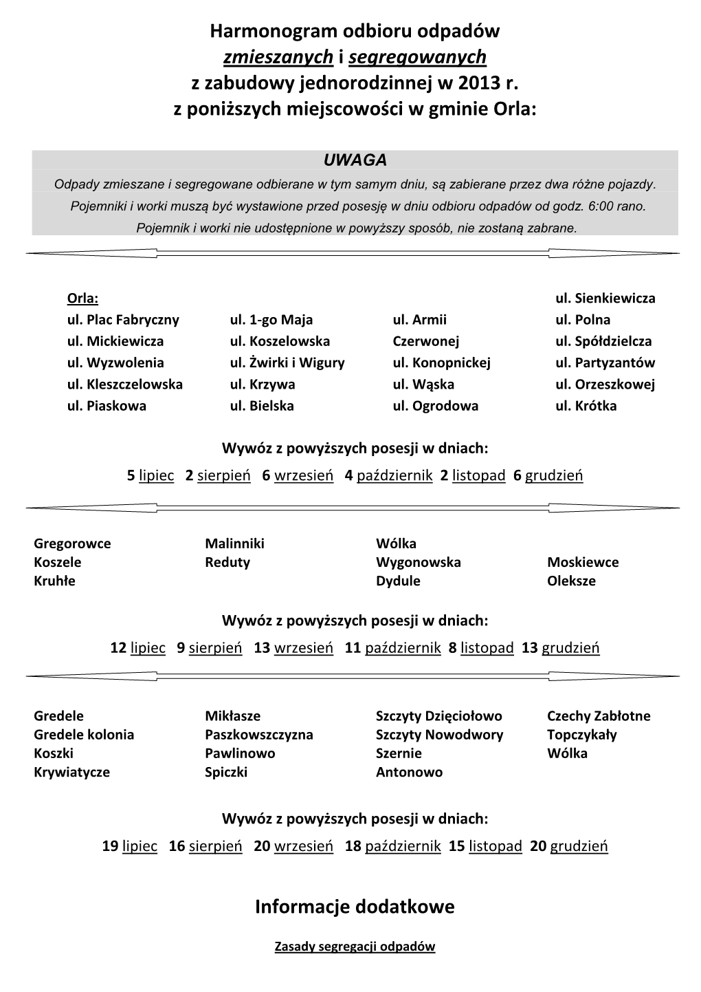 Harmonogram Odbioru Odpadów Zmieszanych I Segregowanych Z Zabudowy Jednorodzinnej W 2013 R