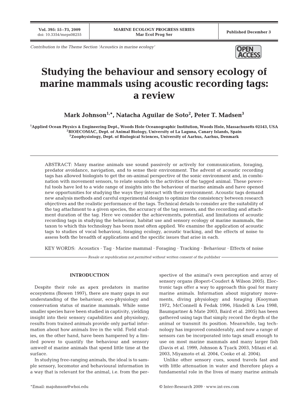Studying the Behaviour and Sensory Ecology of Marine Mammals Using Acoustic Recording Tags: a Review