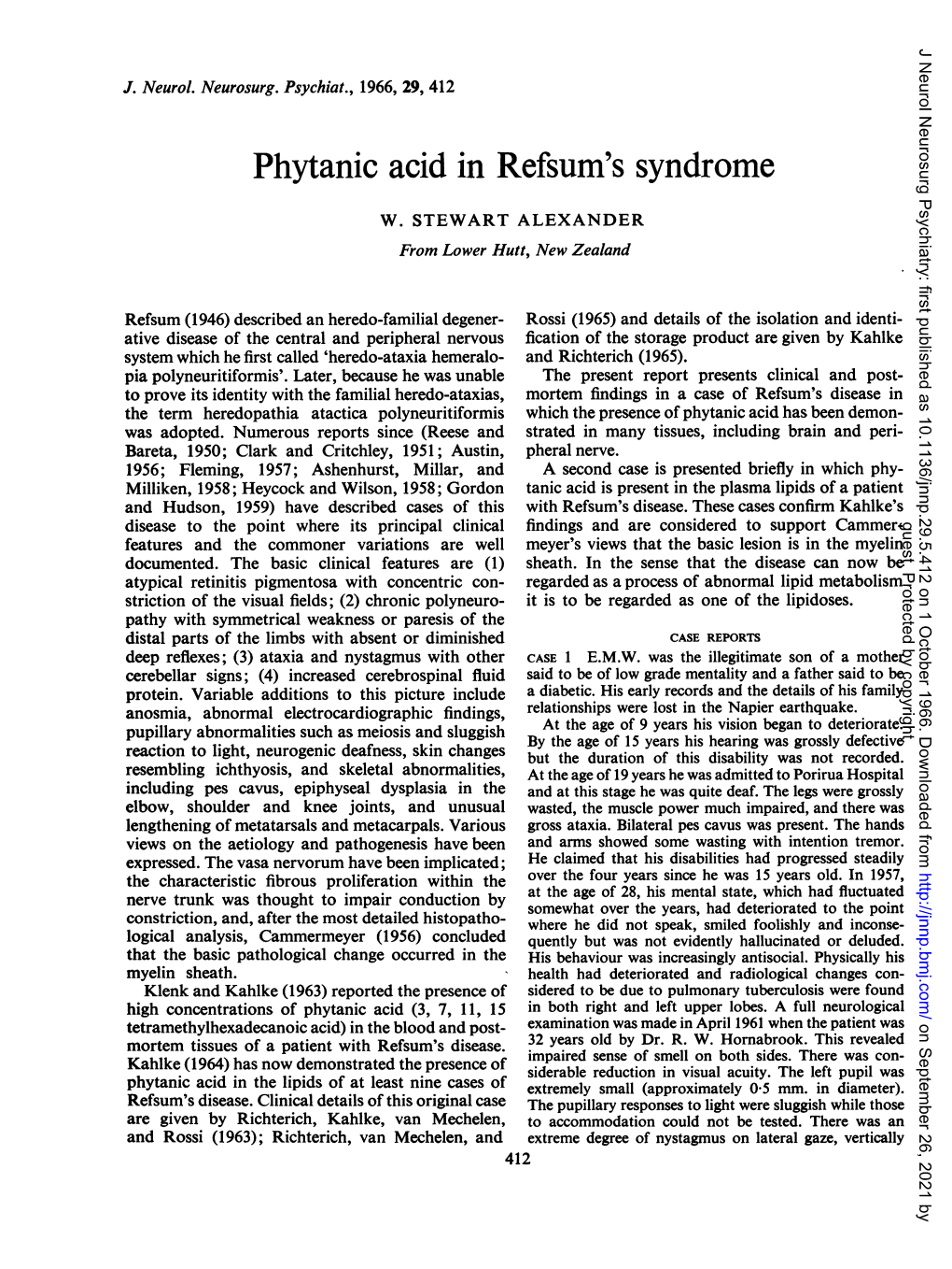 Phytanic Acid in Refsum's Syndrome