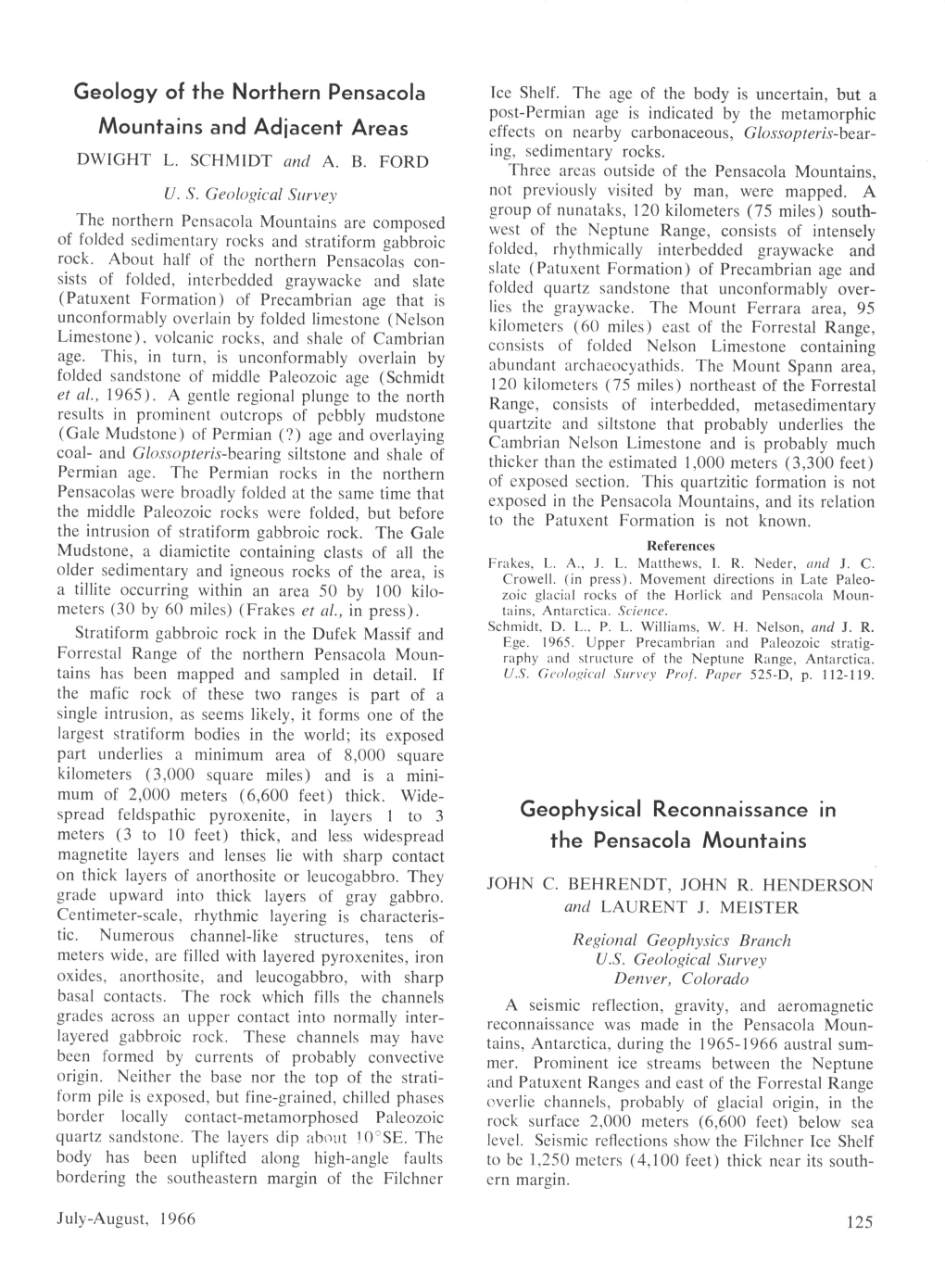 Geology of the Northern Pensacola Mountains and Adjacent Areas