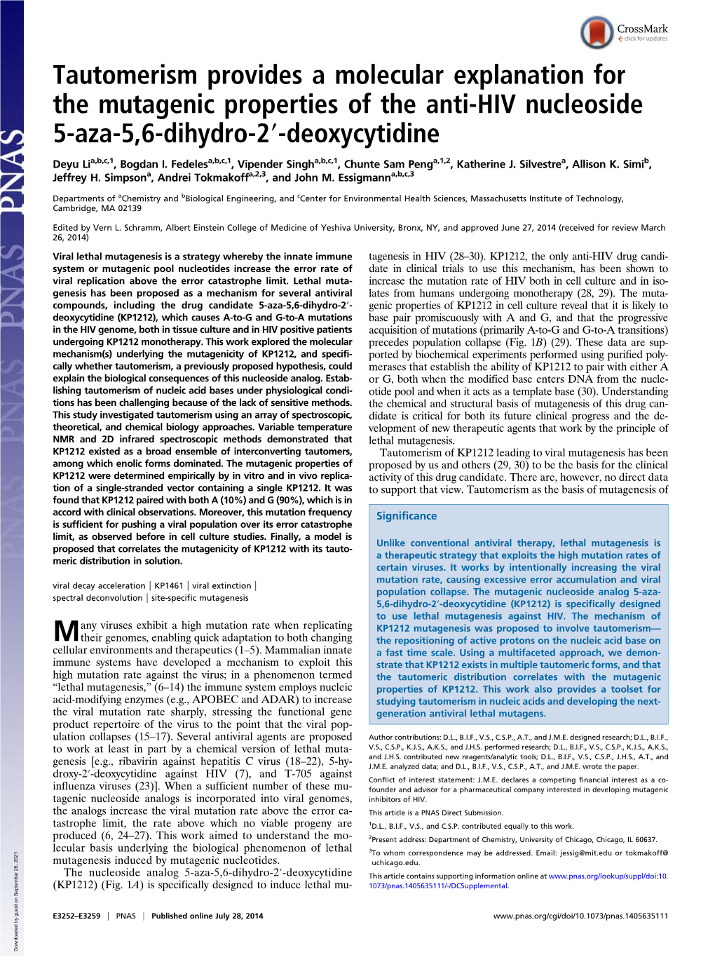 Tautomerism Provides a Molecular Explanation for the Mutagenic Properties of the Anti-HIV Nucleoside 5-Aza-5,6-Dihydro-2′-Deoxycytidine