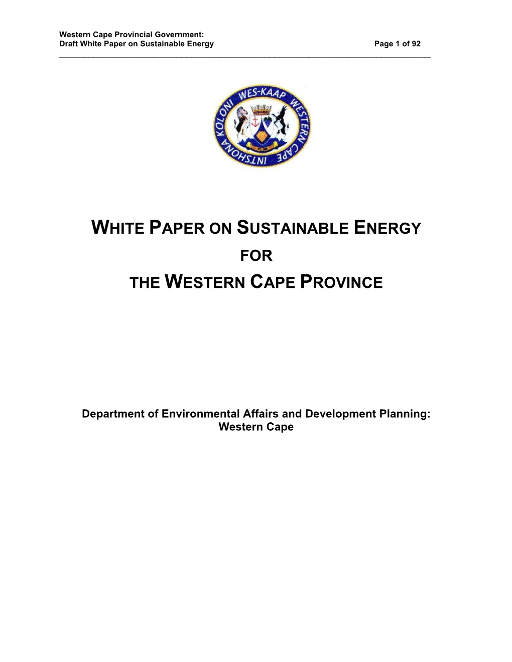 White Paper on Sustainable Energy Page 1 of 92 ______