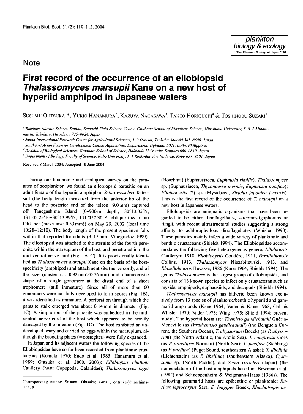 Plankton Biol. Ecol. 51(2), Page 110, 2004