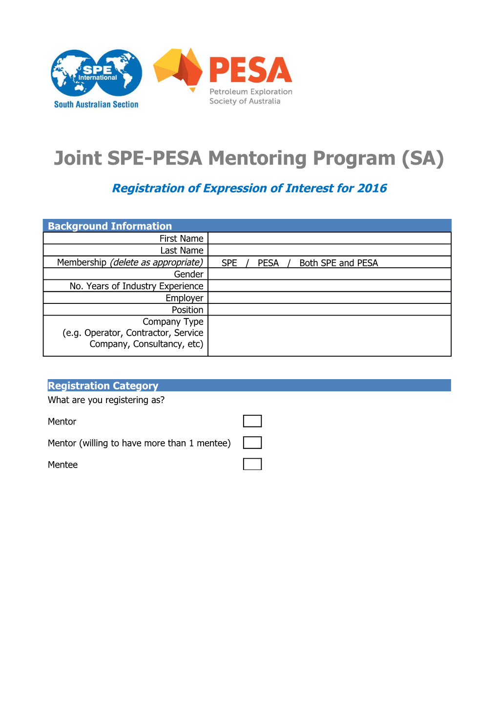 Registration of Expression of Interest for 2016