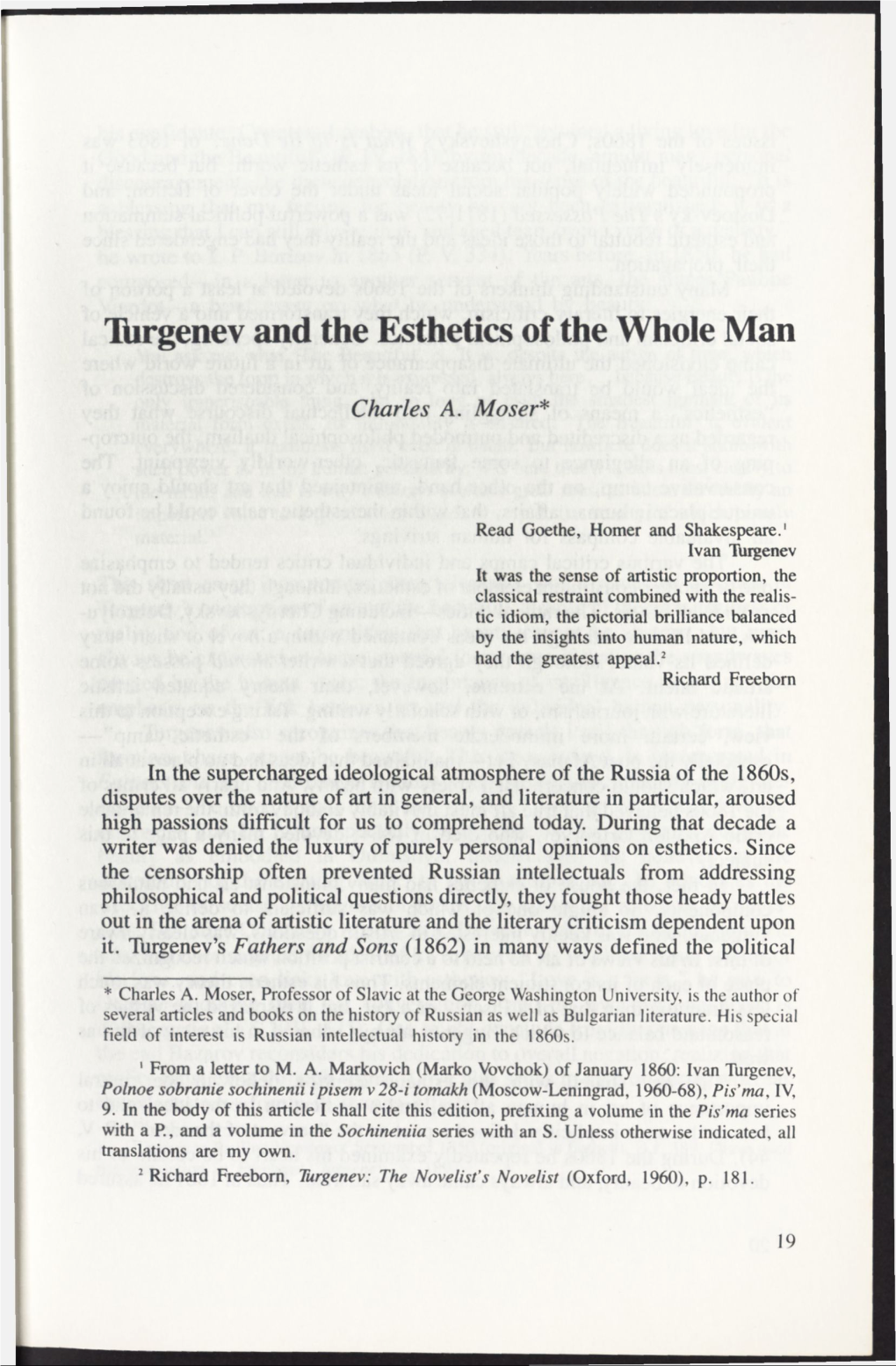 Turgenev and the Esthetics of the Whole Man
