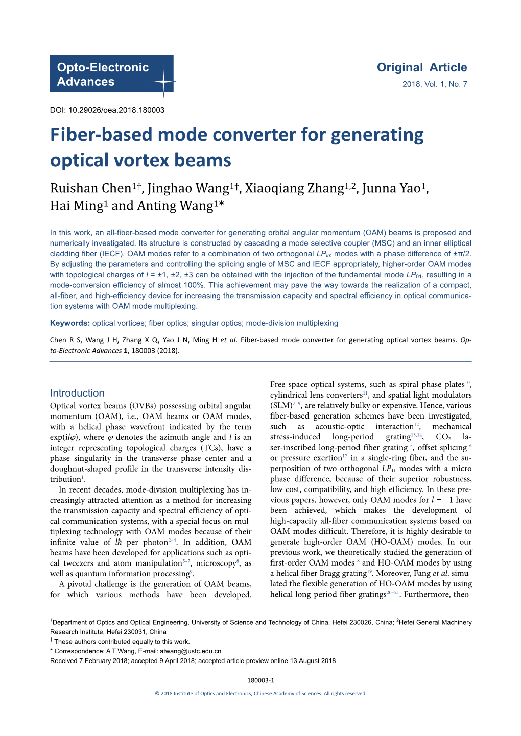 Fiber-Based Mode Converter for Generating Optical Vortex Beams