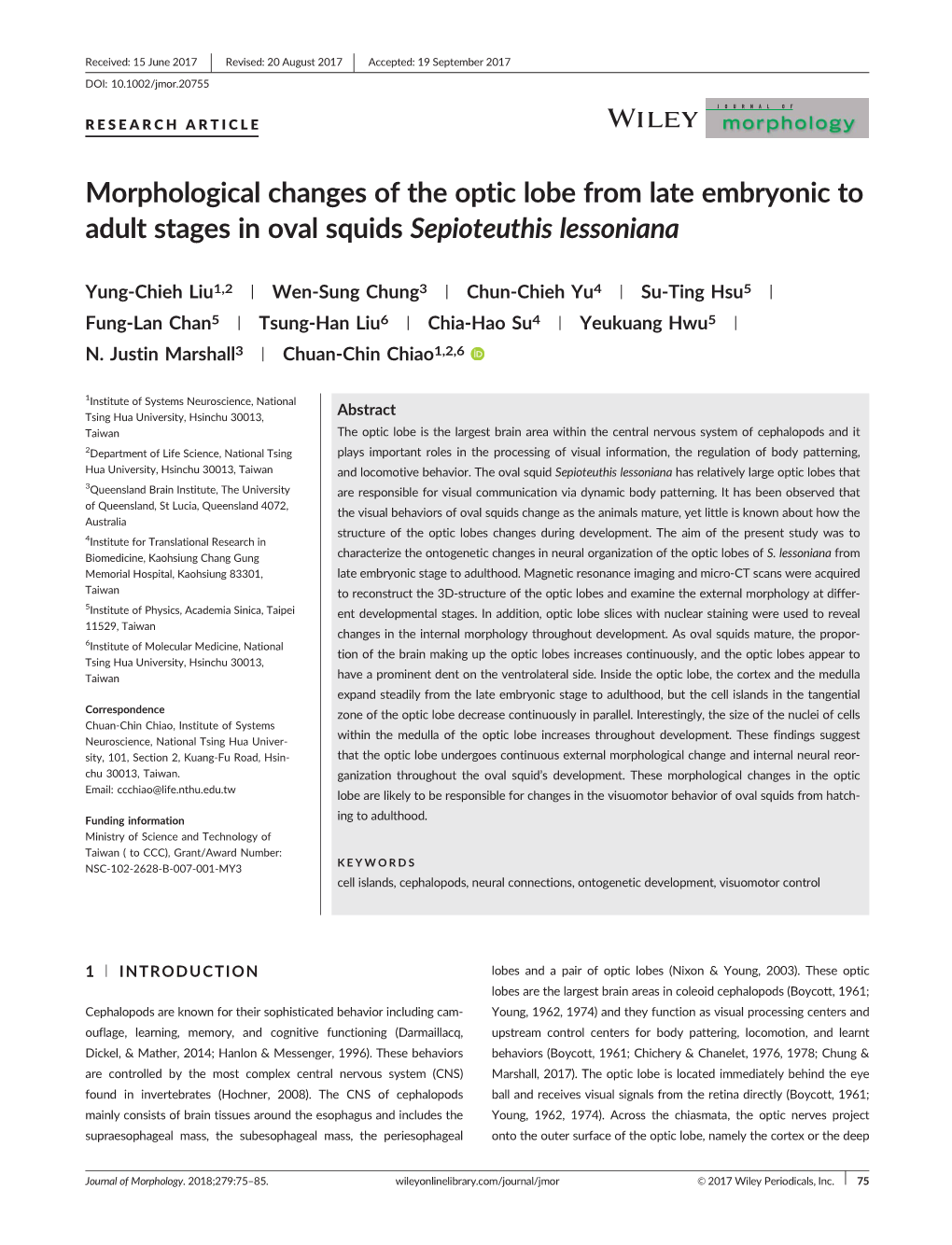 Morphological Changes of the Optic Lobe from Late Embryonic to Adult Stages in Oval Squids Sepioteuthis Lessoniana