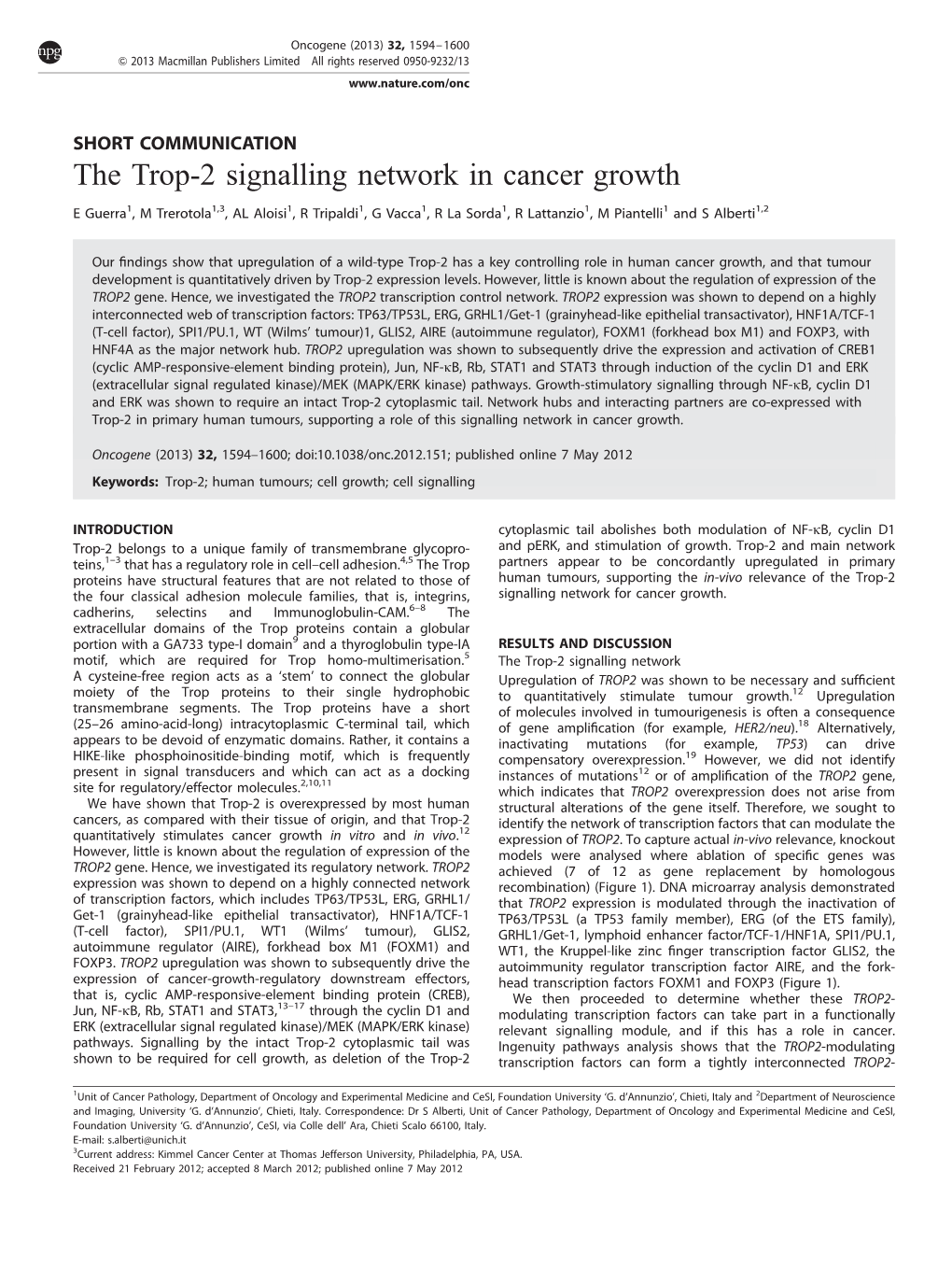 The Trop-2 Signalling Network in Cancer Growth