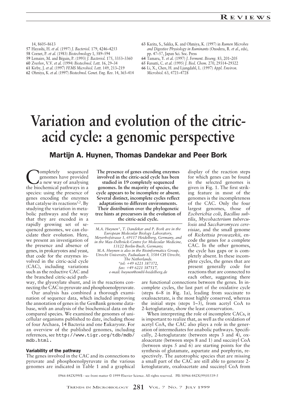 Variation and Evolution of the Citric- Acid Cycle: a Genomic Perspective Martijn A