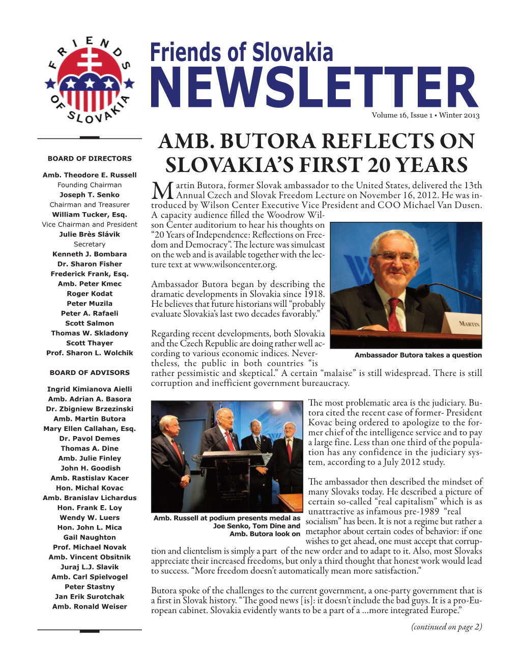 Amb. Butora Reflects on Slovakia's First 20 Years