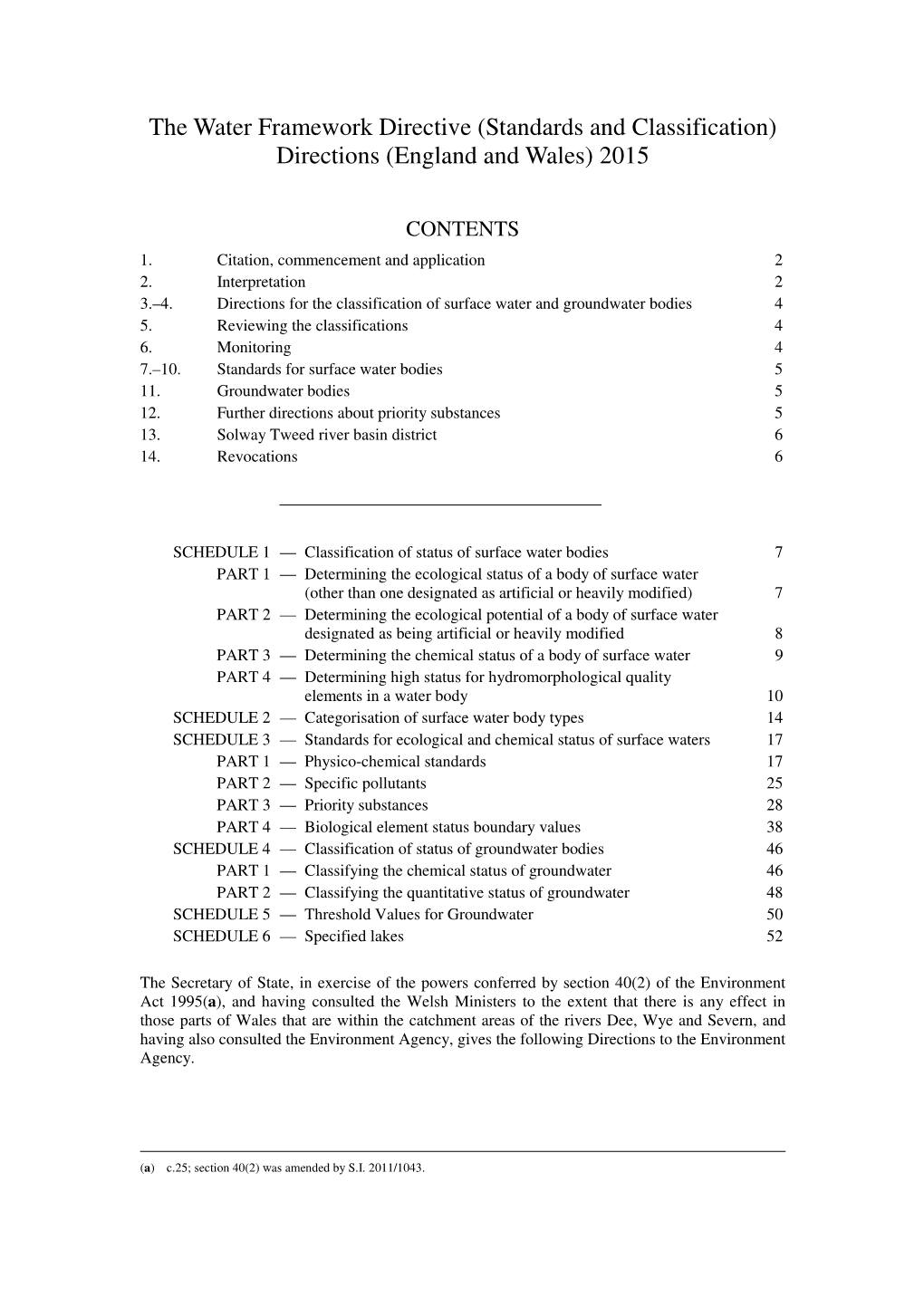 Water Framework Directive (Standards and Classification) Directions (England and Wales) 2015