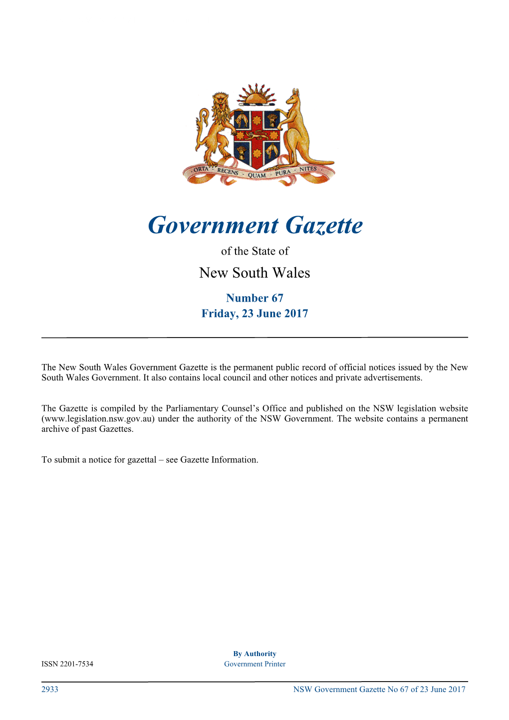 Government Gazette No 67 of 23 June 2017 Government Notices GOVERNMENT NOTICES Miscellaneous Instruments