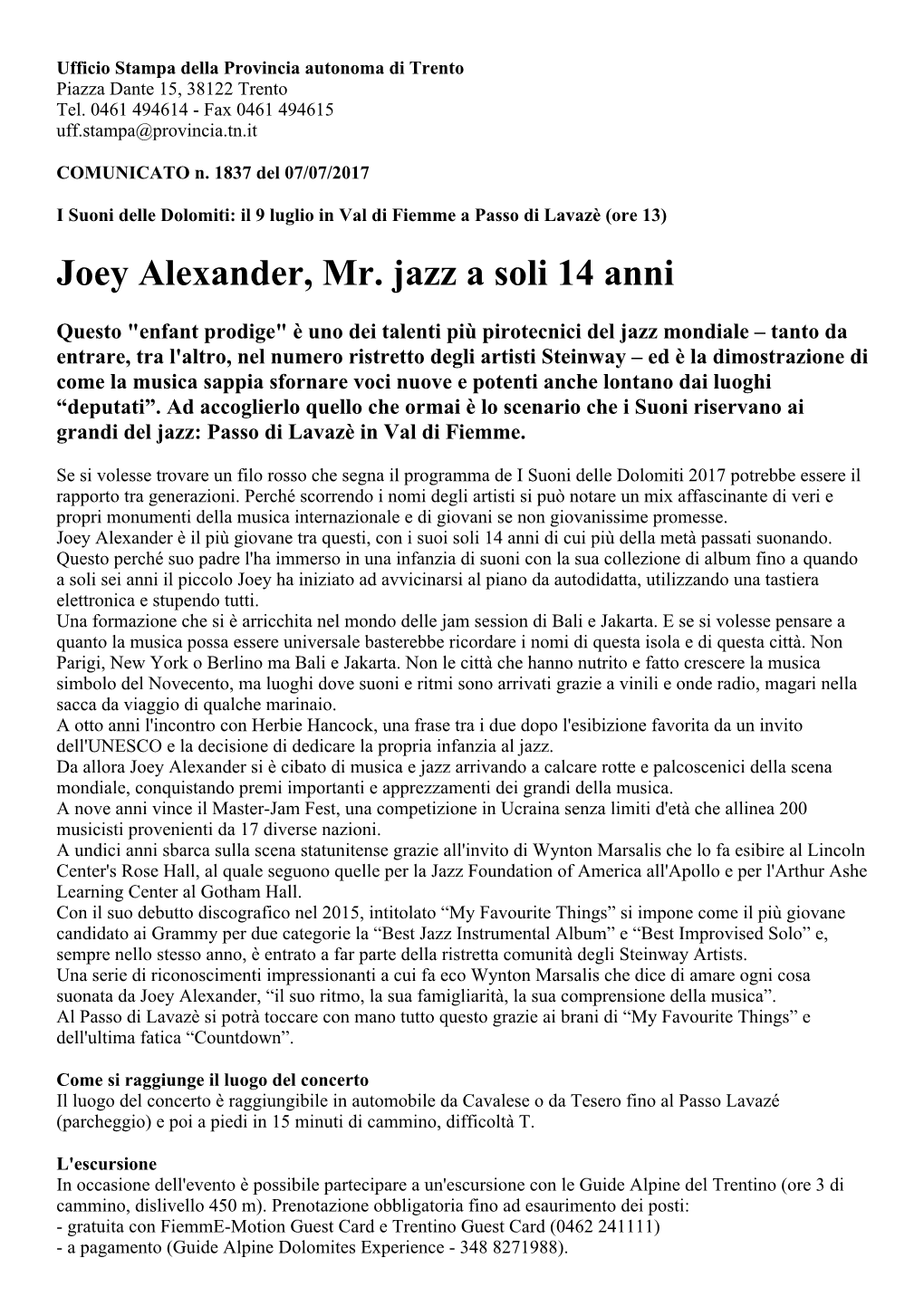 Joey Alexander, Mr. Jazz a Soli 14 Anni