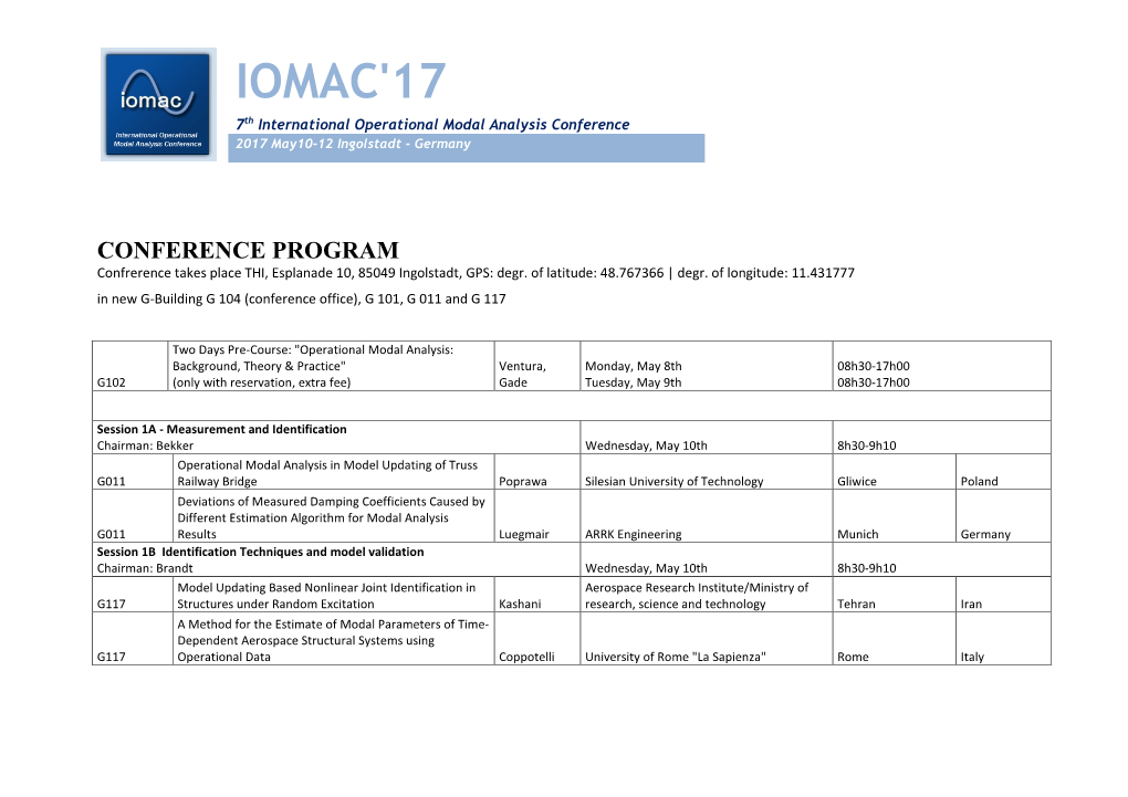 IOMAC'17 7Th International Operational Modal Analysis Conference 2017 May10-12 Ingolstadt - Germany