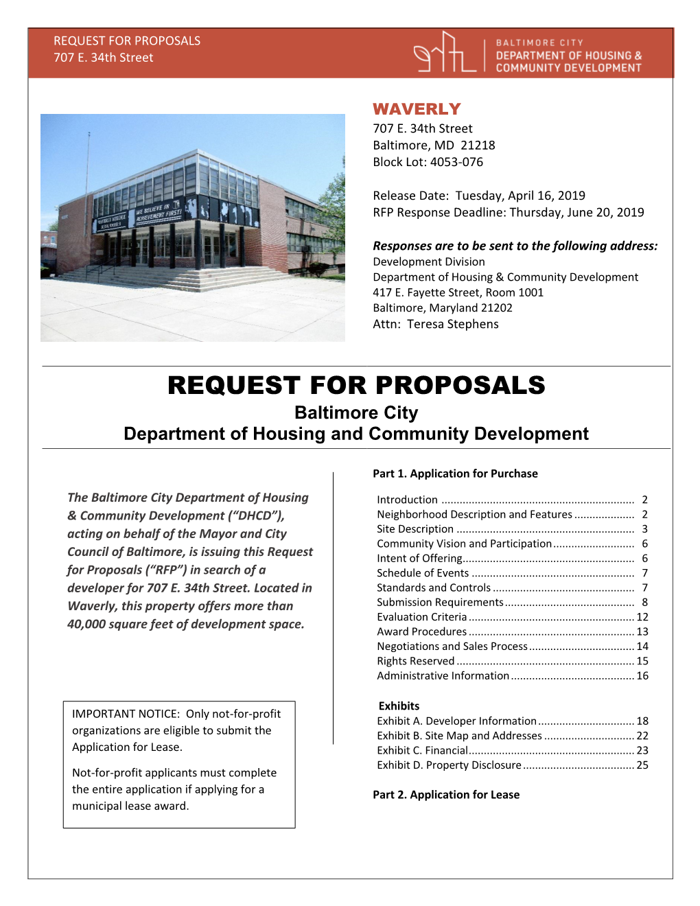 Request for Proposals 707 E