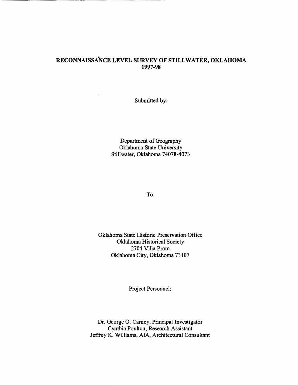 Reconnaissance Level Survey of Stillwater, Oklahoma 1997-98