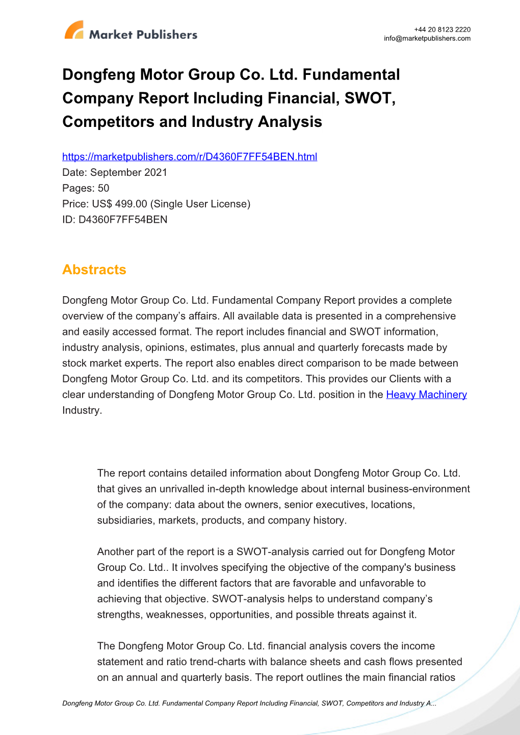 Dongfeng Motor Group Co. Ltd. Fundamental Company Report