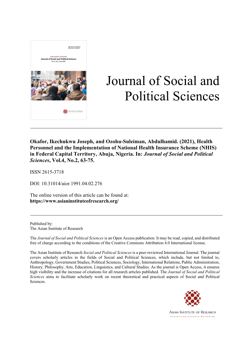 Journal of Social and Political Sciences