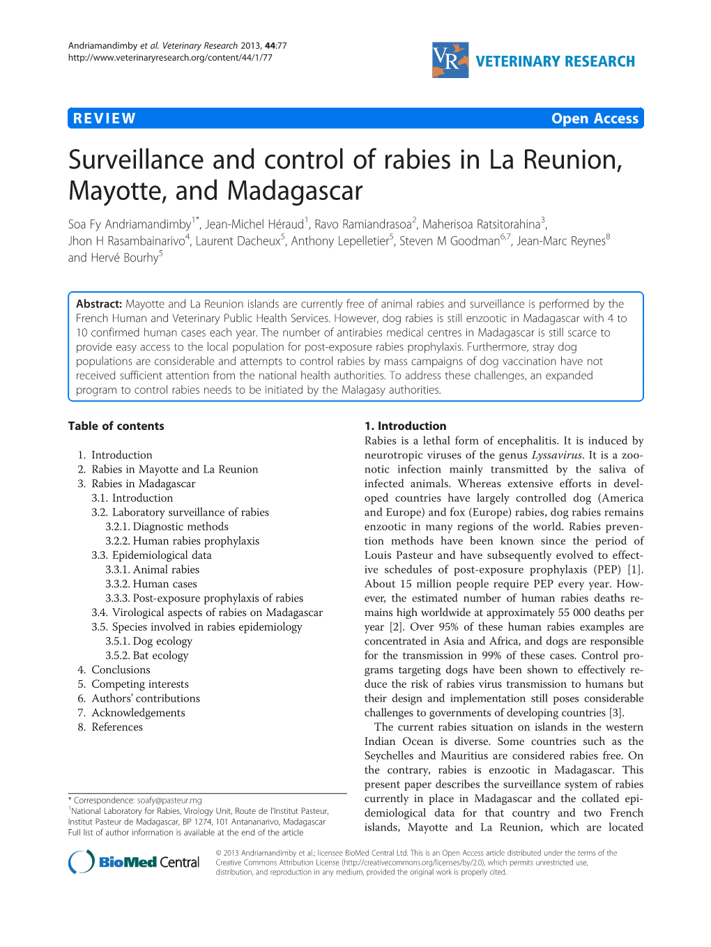 Surveillance and Control of Rabies in La Reunion, Mayotte, And