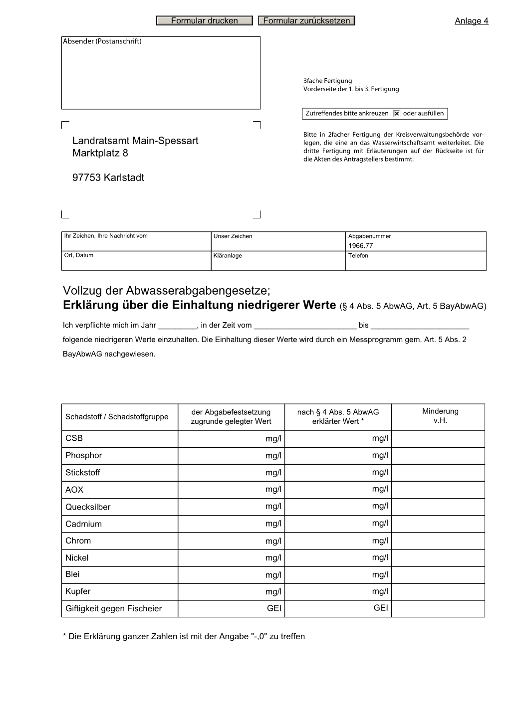 Erklärung Über Die Einhaltung Niedrigerer Werte (§ 4 Abs