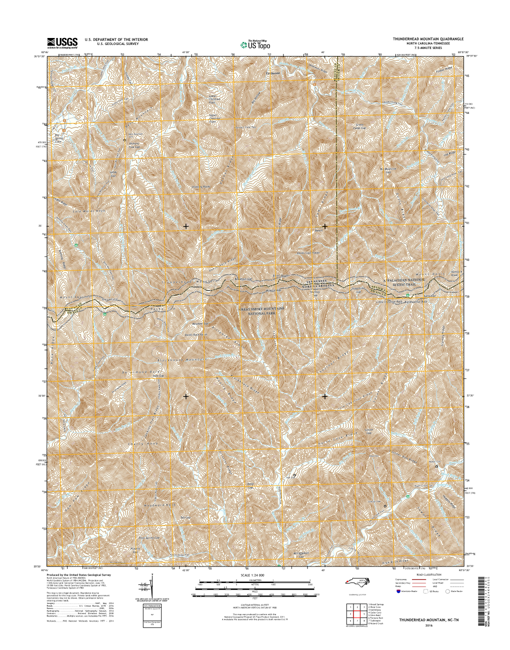 USGS 7.5-Minute Image Map for Thunderhead Mountain, North