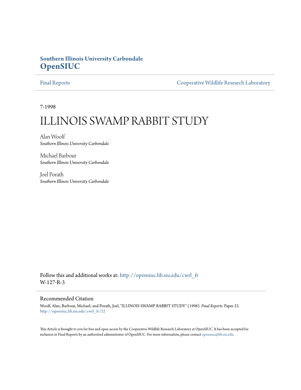 Illinois Swamp Rabbit Study