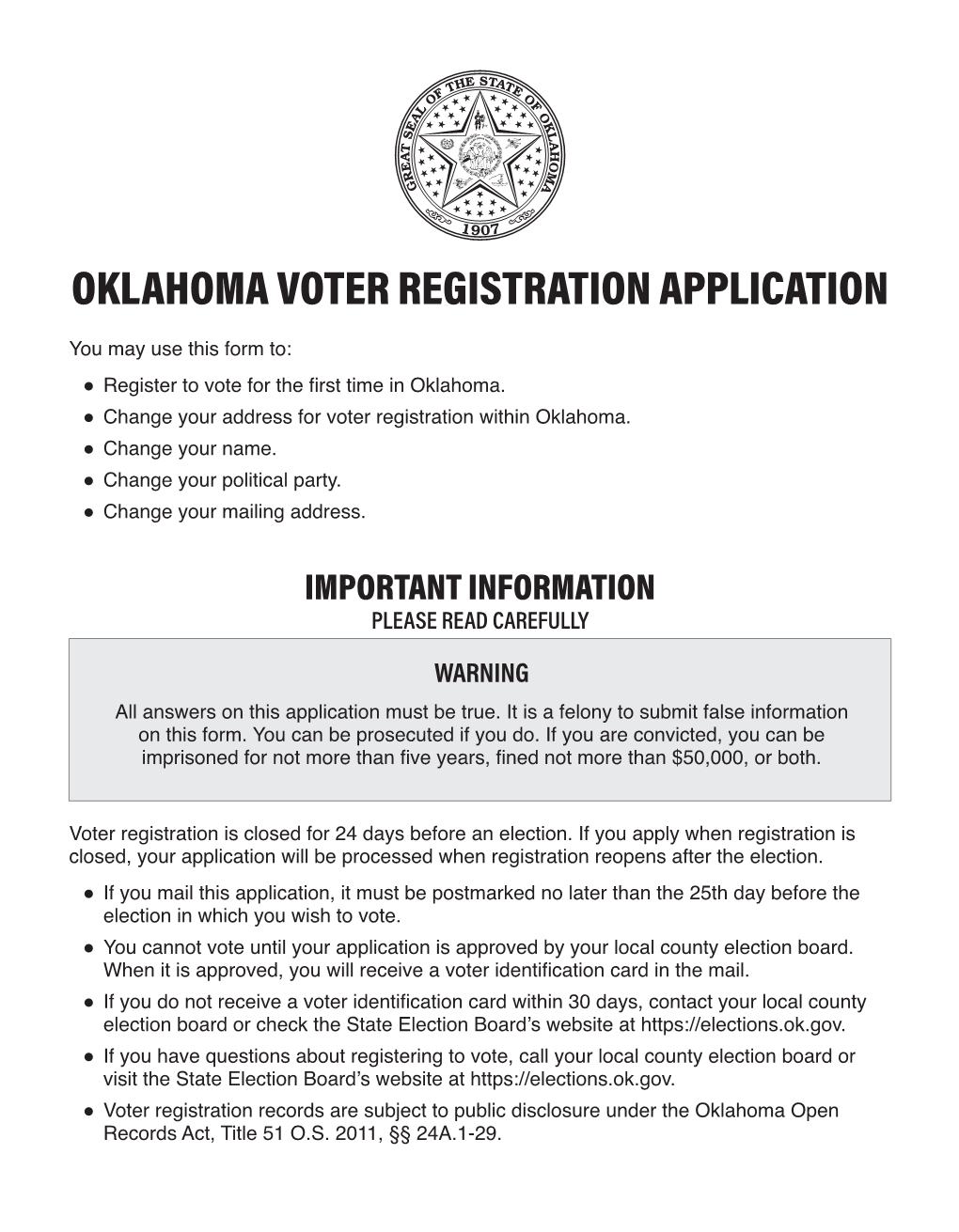 Oklahoma Voter Registration Application