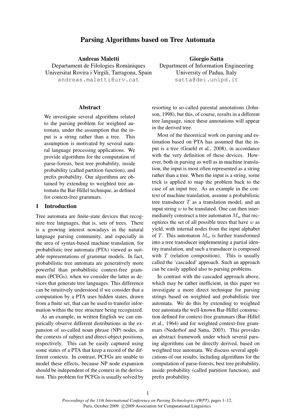 Parsing Algorithms Based on Tree Automata