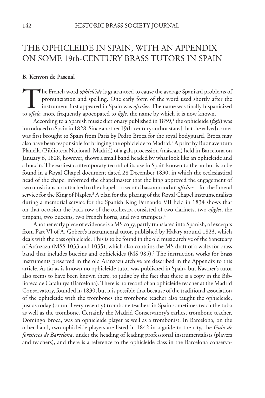 THE OPHICLEIDE in SPAIN, with an APPENDIX on SOME 19Th-CENTURY BRASS TUTORS in SPAIN