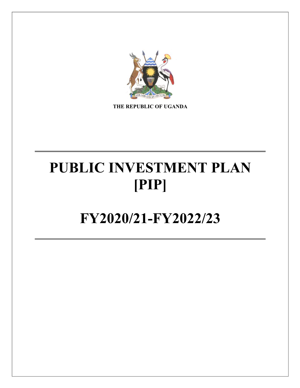 Public Investment Plan [Pip] Fy2020/21-Fy2022/23