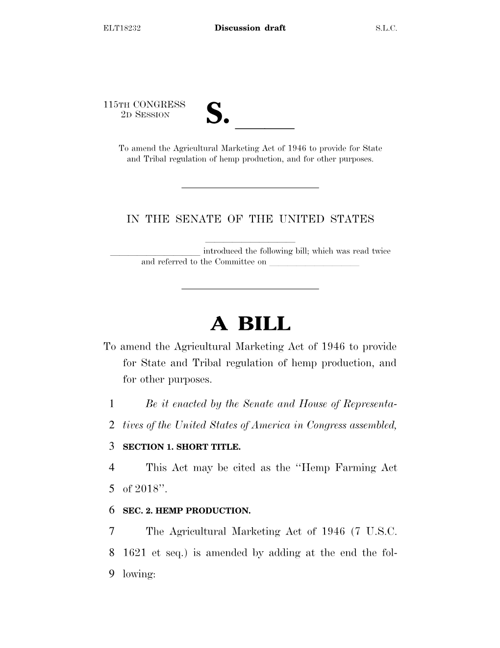 Hemp Farming Act 5 of 2018’’