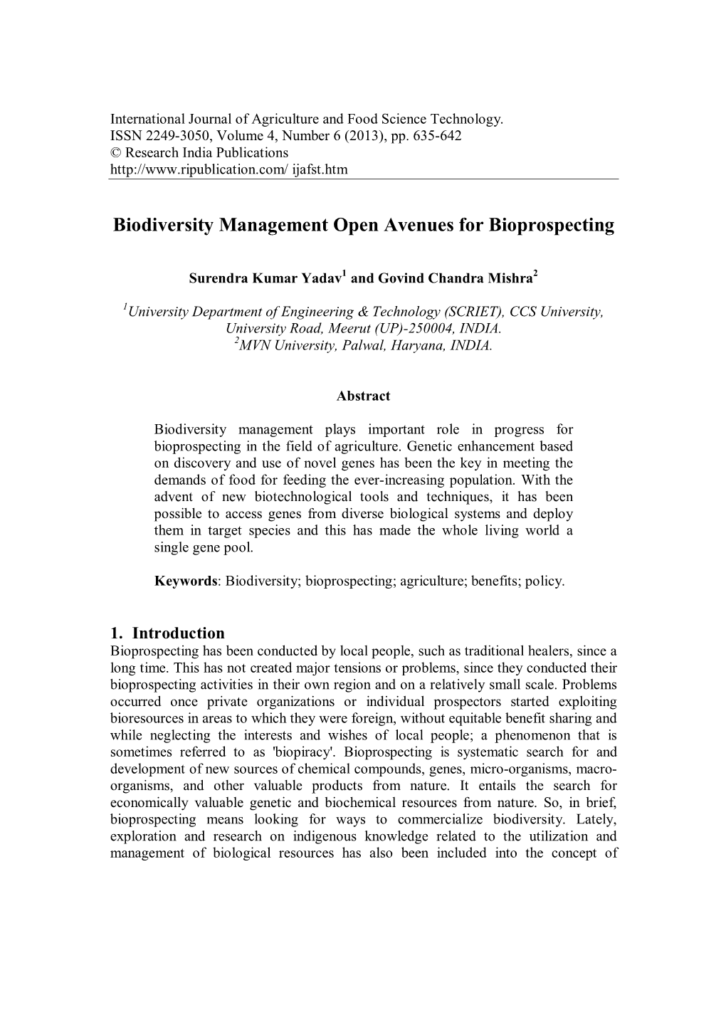 Biodiversity Management Open Avenues for Bioprospecting