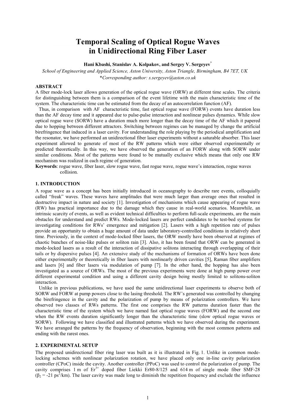 Optical Rogue Waves in Unidirectional Ring Fiber Laser