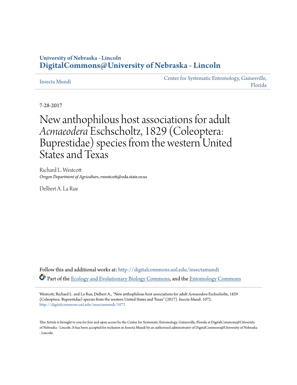 New Anthophilous Host Associations for Adult <I>Acmaeodera</I> Eschscholtz, 1829 (Coleoptera: Buprestidae) Species F