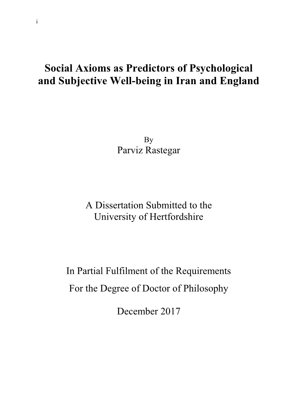 Social Axioms As Predictors of Psychological and Subjective Well-Being in Iran and England