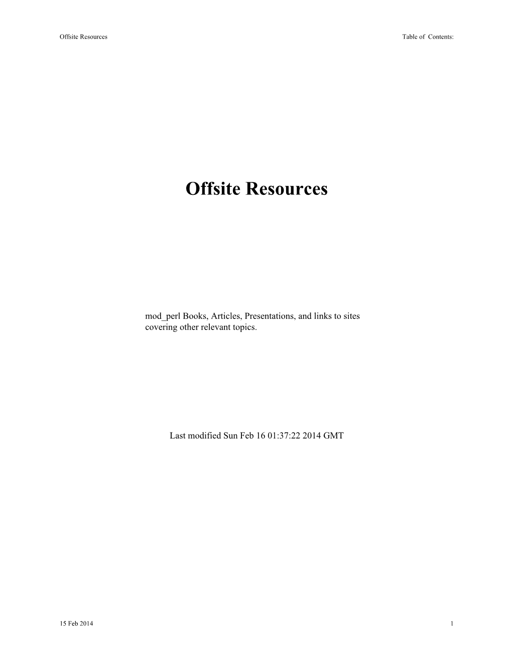 Offsite Resources Table of Contents