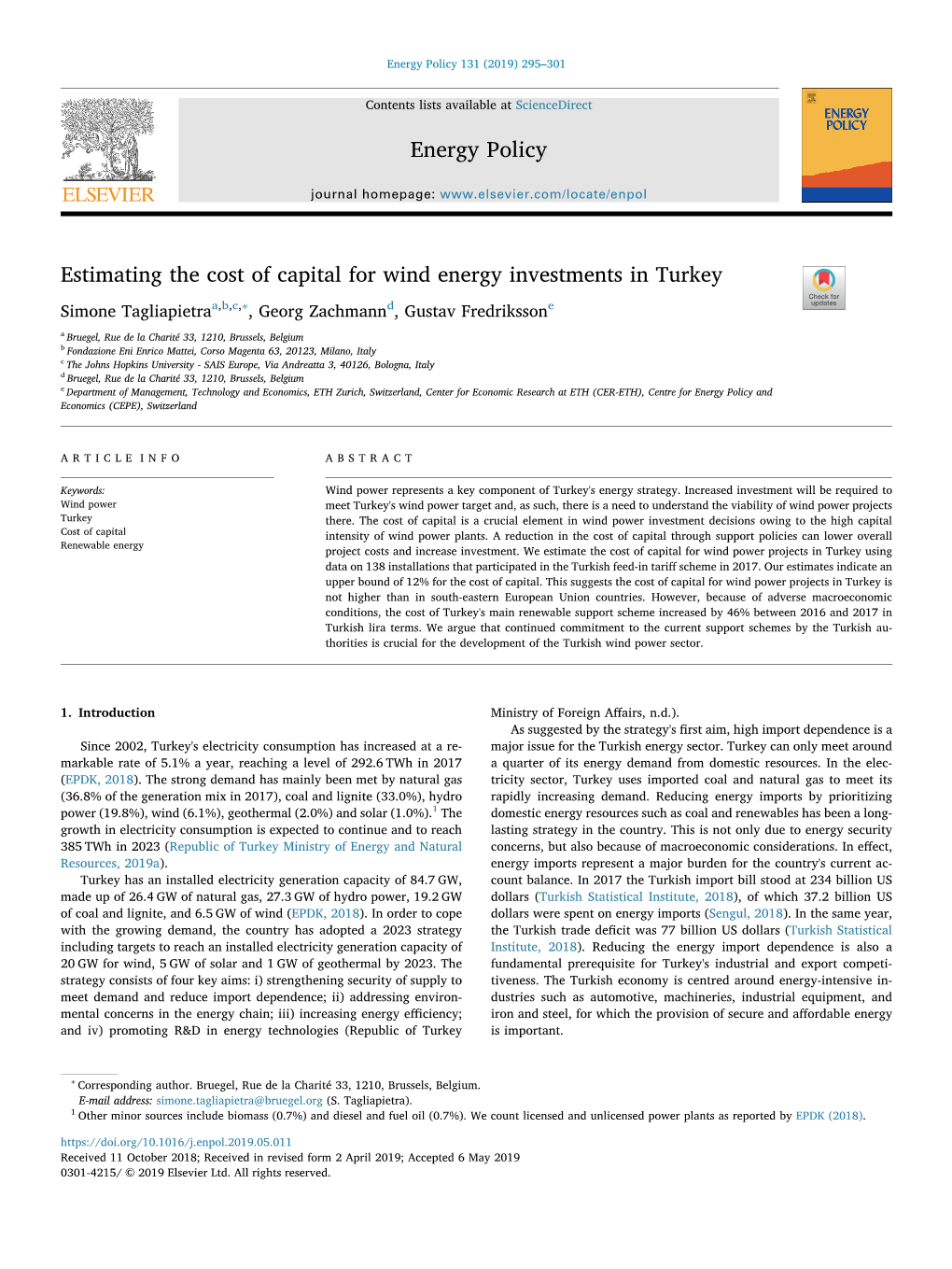 Estimating the Cost of Capital for Wind Energy Investments in Turkey
