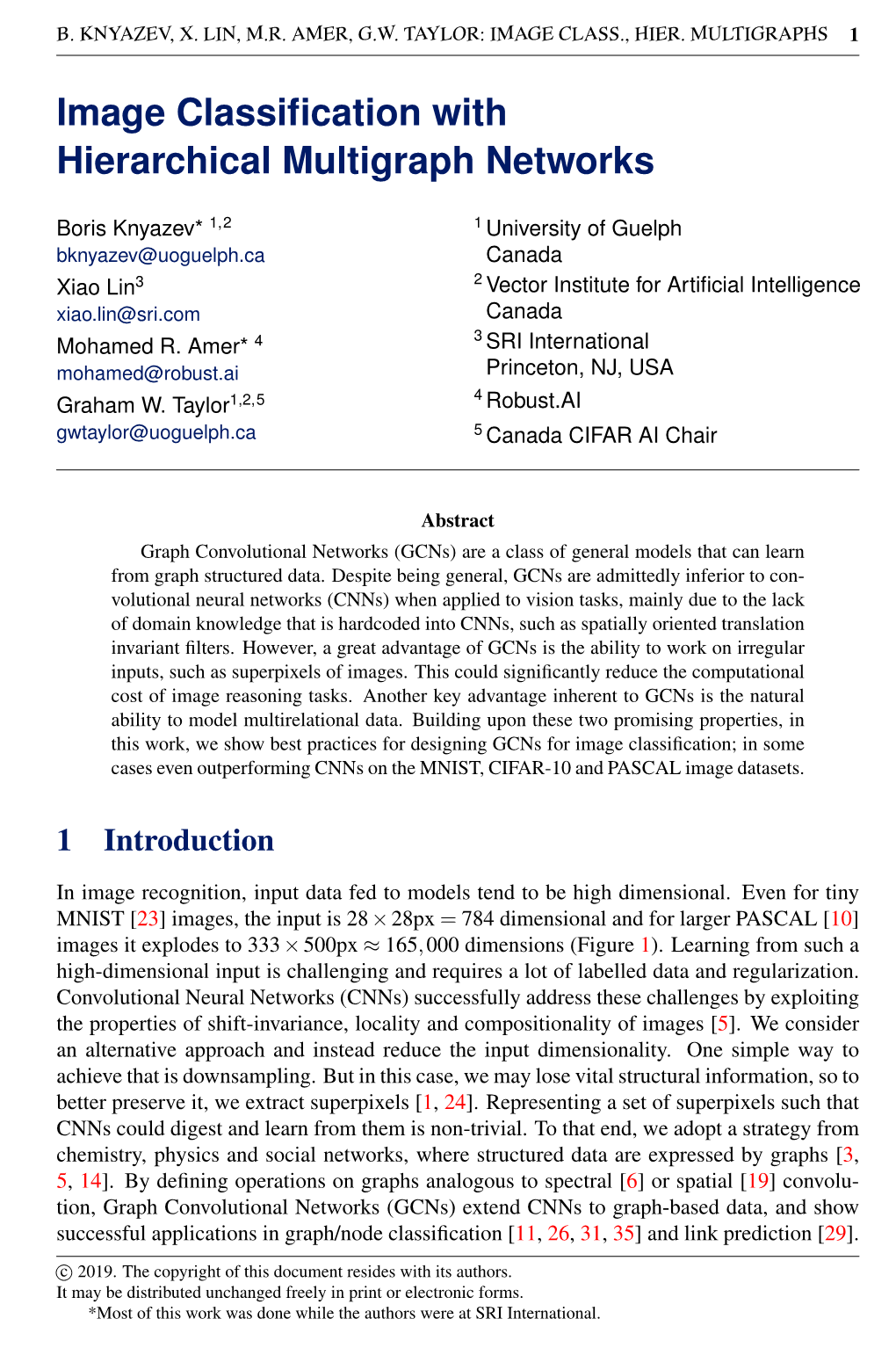 Image Classification with Hierarchical Multigraph Networks