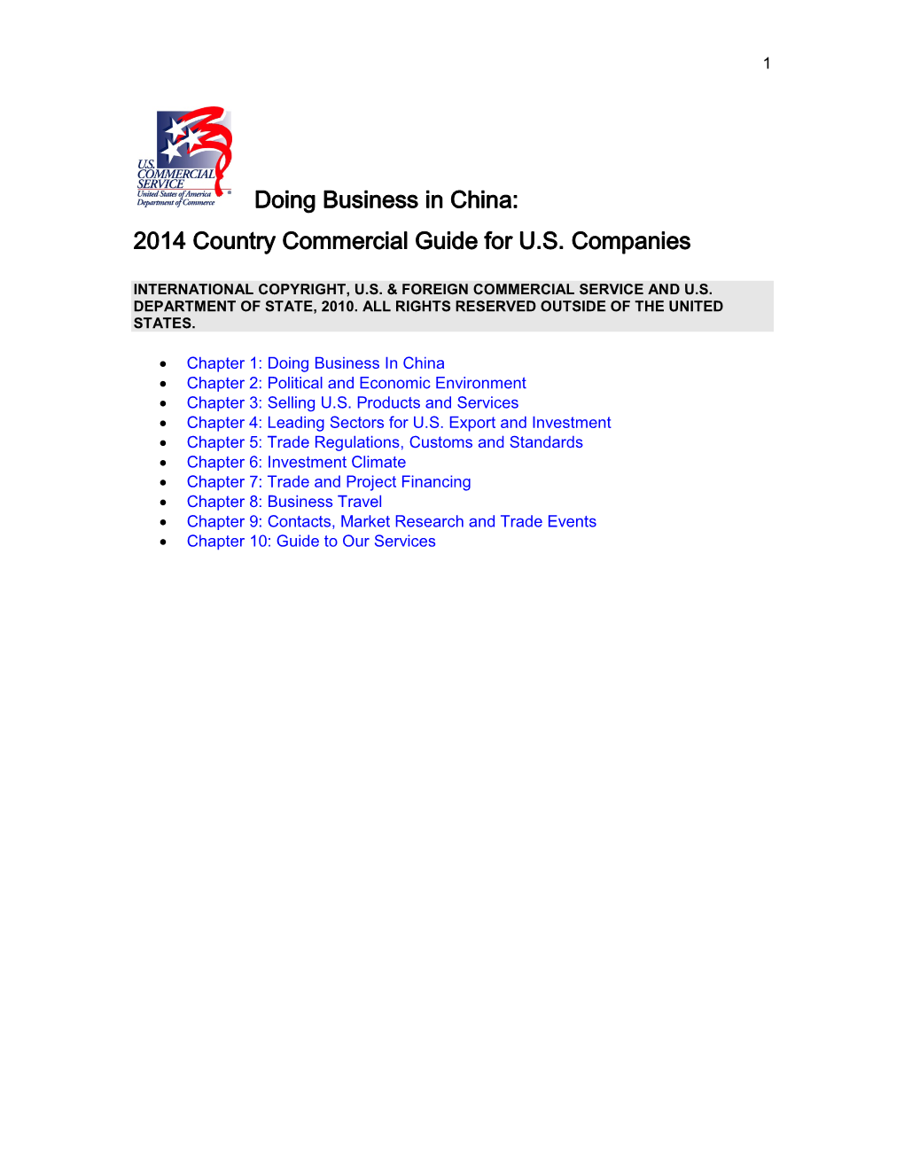 Doing Business in China: 2014 Country Commercial Guide for U.S