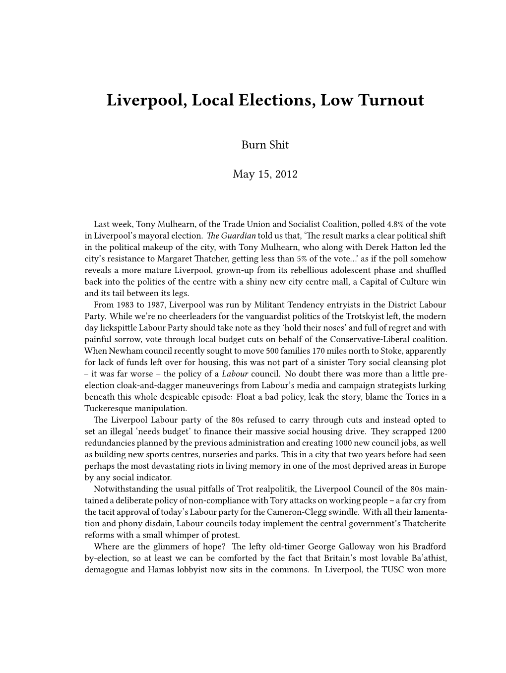Liverpool, Local Elections, Low Turnout