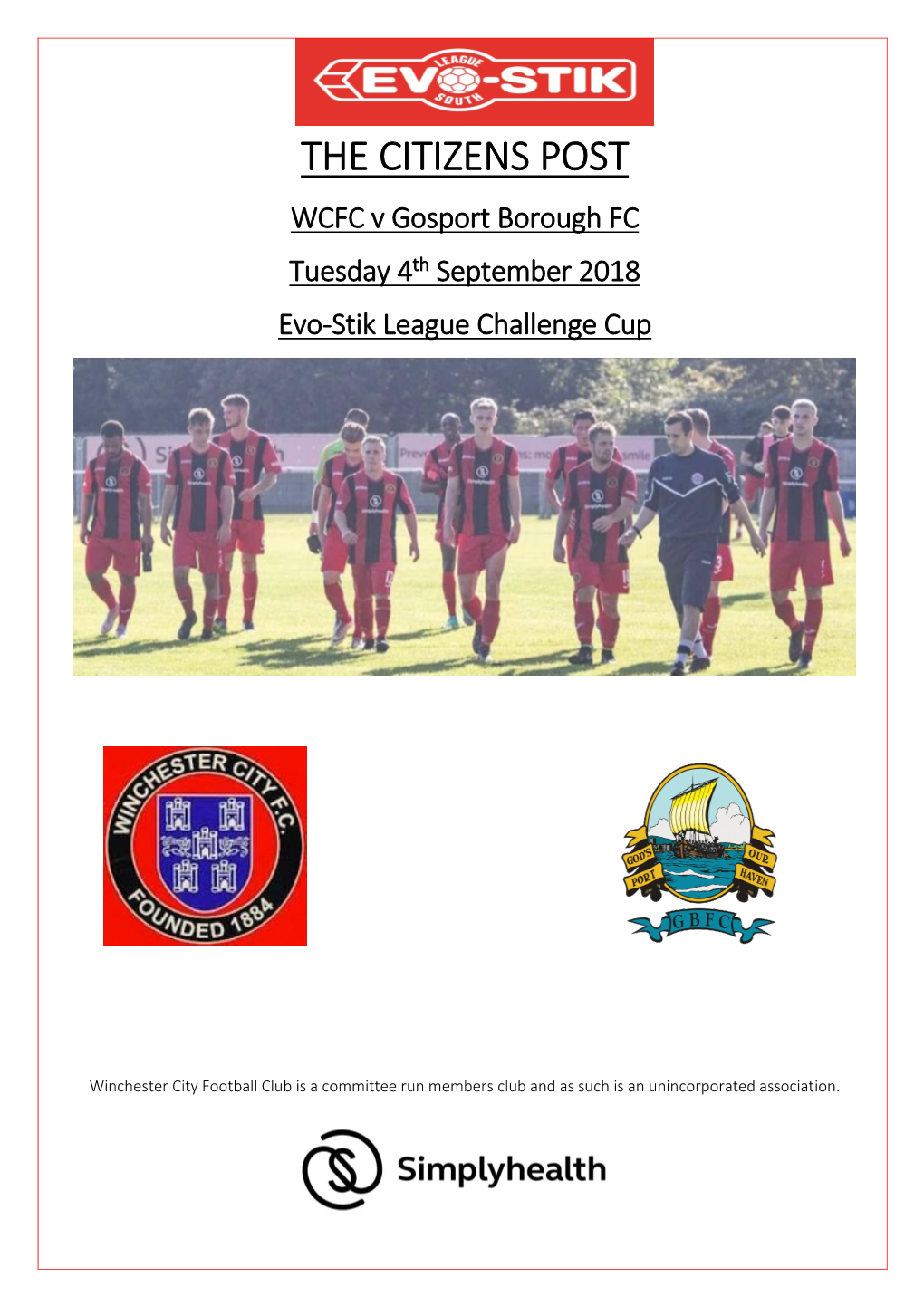 WCFC V Gosport Borough FC Tuesday 4Th September 2018 Evo-Stik League Challenge Cup