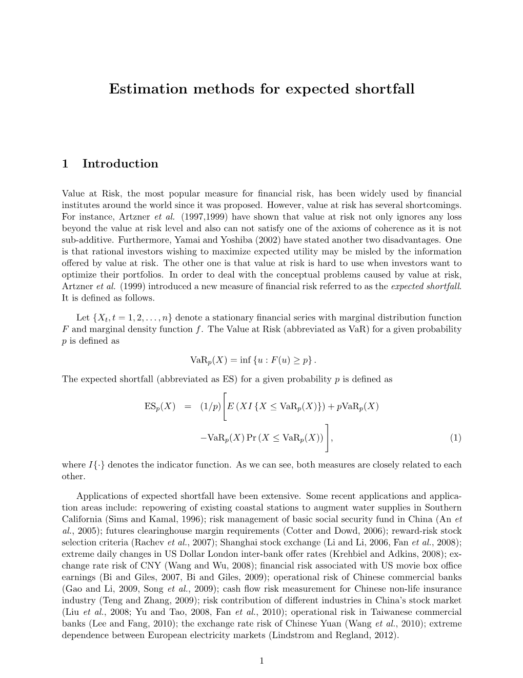 Estimation Methods for Expected Shortfall