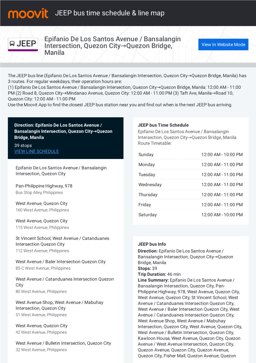 JEEP Bus Time Schedule & Line Route