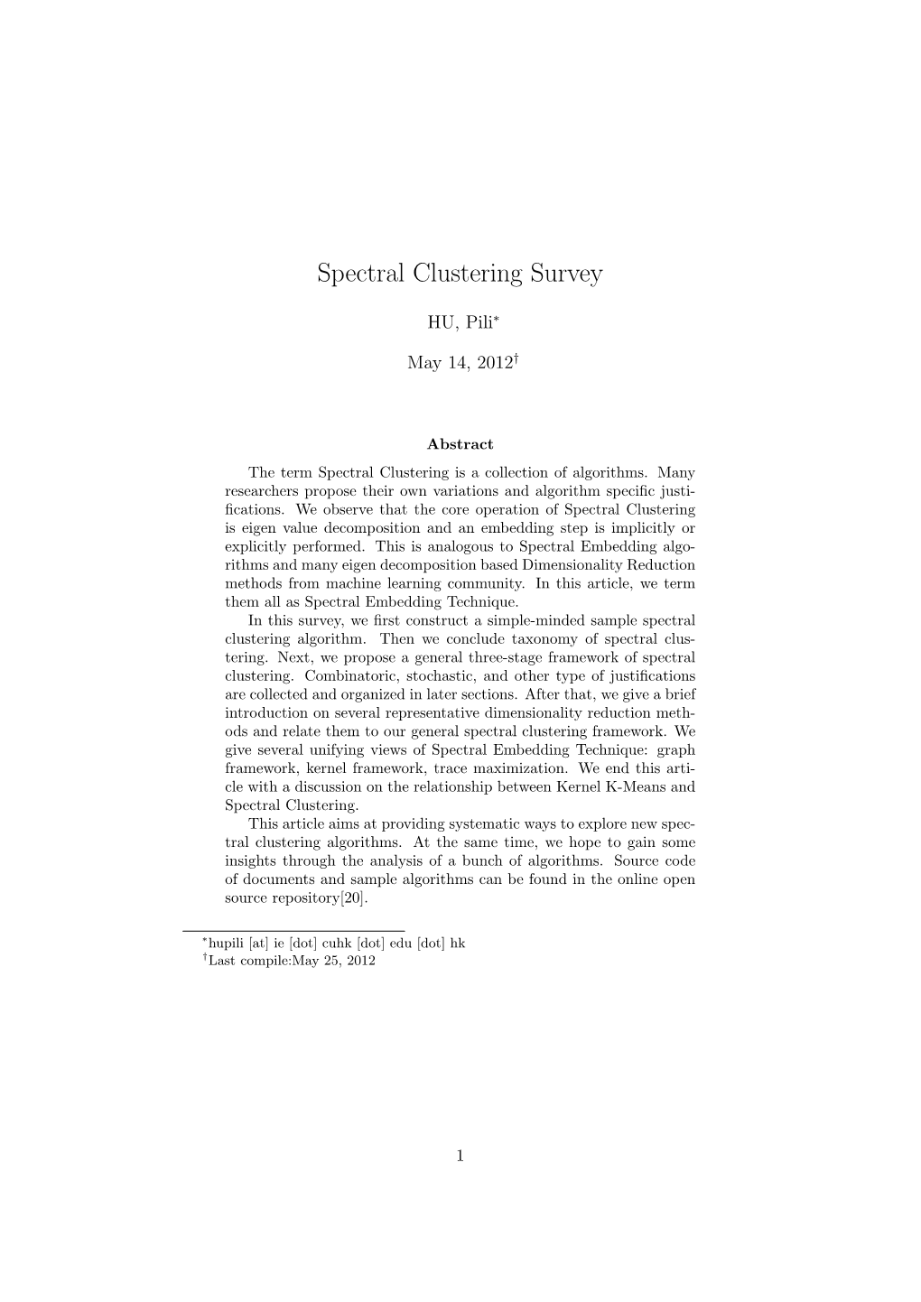 Spectral Clustering Survey