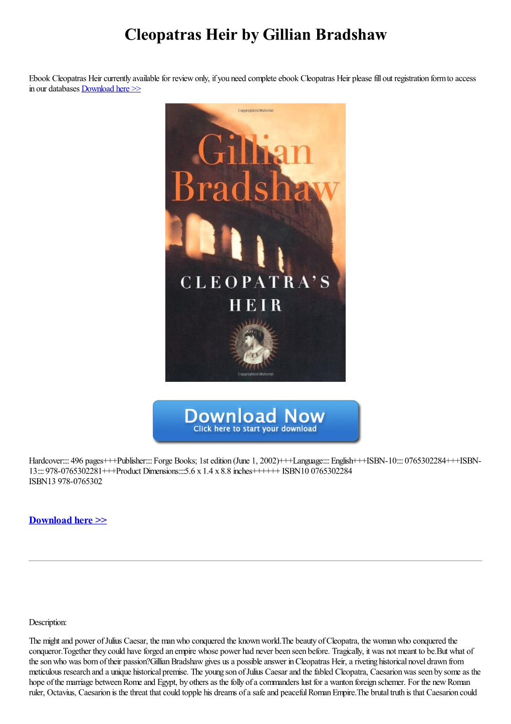 Cleopatras Heir by Gillian Bradshaw