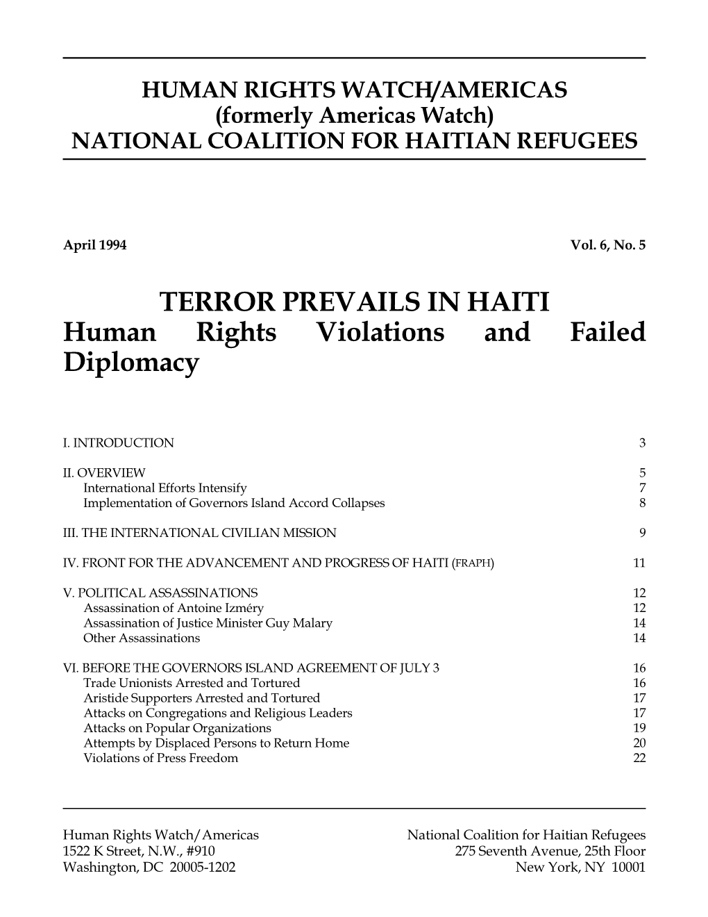 TERROR PREVAILS in HAITI Human Rights Violations and Failed Diplomacy