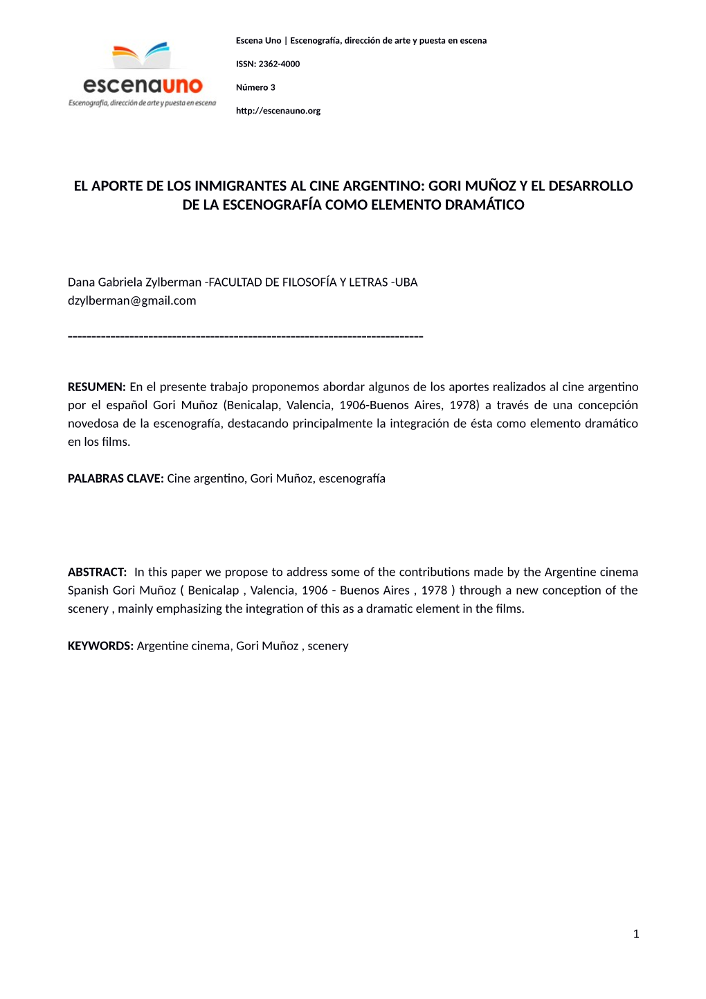 El Aporte De Los Inmigrantes Al Cine Argentino: Gori Muñoz Y El Desarrollo De La Escenografía Como Elemento Dramático