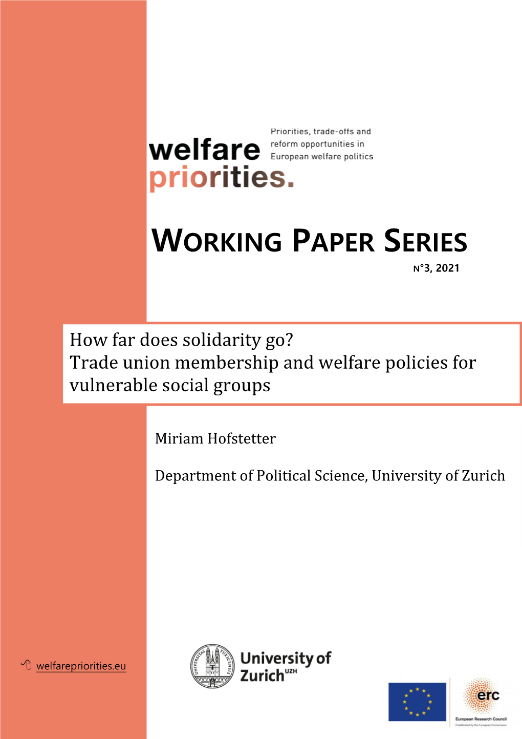 Trade Union Membership and Welfare Policies for Vulnerable Social Groups